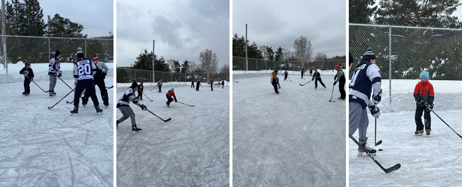 Haliburton County Huskies skating at Harcourt rink with kids